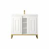 James Martin Vanities Alicante 39.5in Single Vanity, Glossy White, Radiant Gold w/ White Glossy Composite Stone Top E110V39.5GWRGDWG